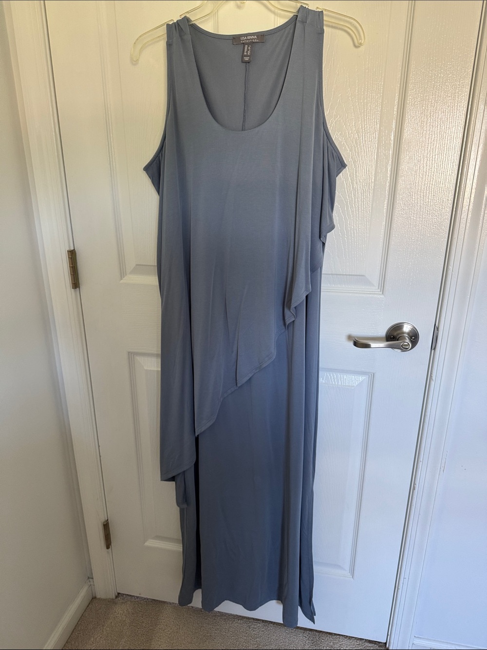 Lisa Rinna Collection Sleeveless Asymmetrical Maxi Dress in Dusty Blue